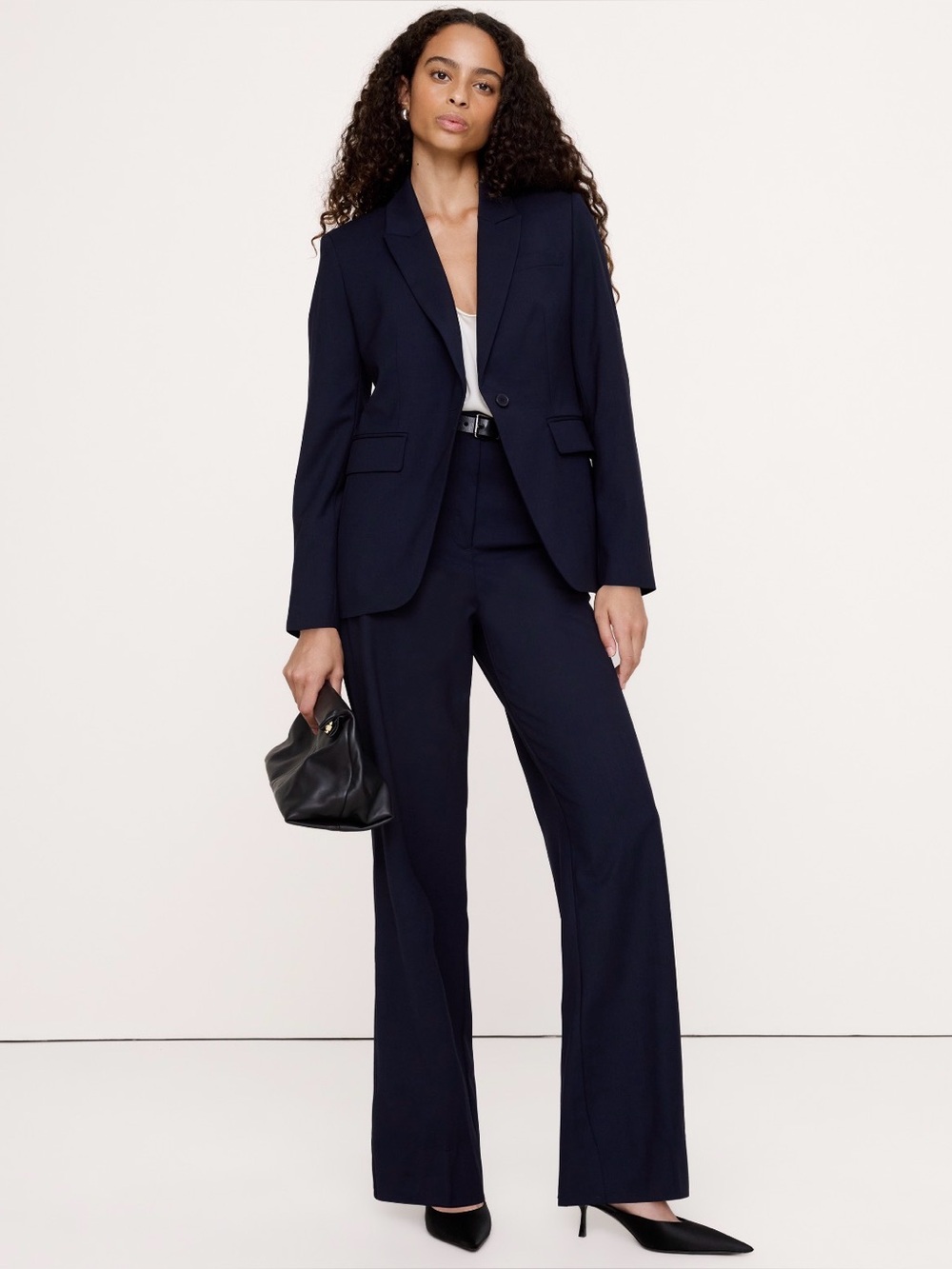 NWT Banana Republic Ultra High Rise Modern Straight Italian Wool Navy Pant Sz 8.